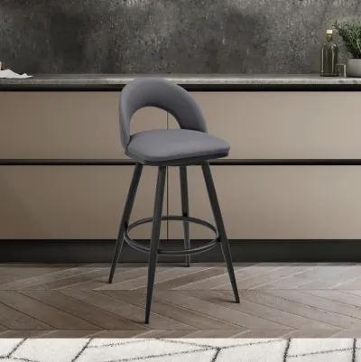 Lottech Swivel Counter Stool in Black Metal and Gray Faux Leather