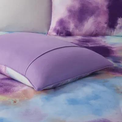 Intelligent Design Cassiopeia Lavender Watercolor Tie Dye Printed Comforter Set with Throw Pillow