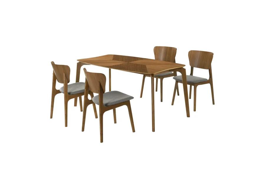 Kalia 5 Piece Wood Dining Set in Walnut Finish with Charcoal Fabric