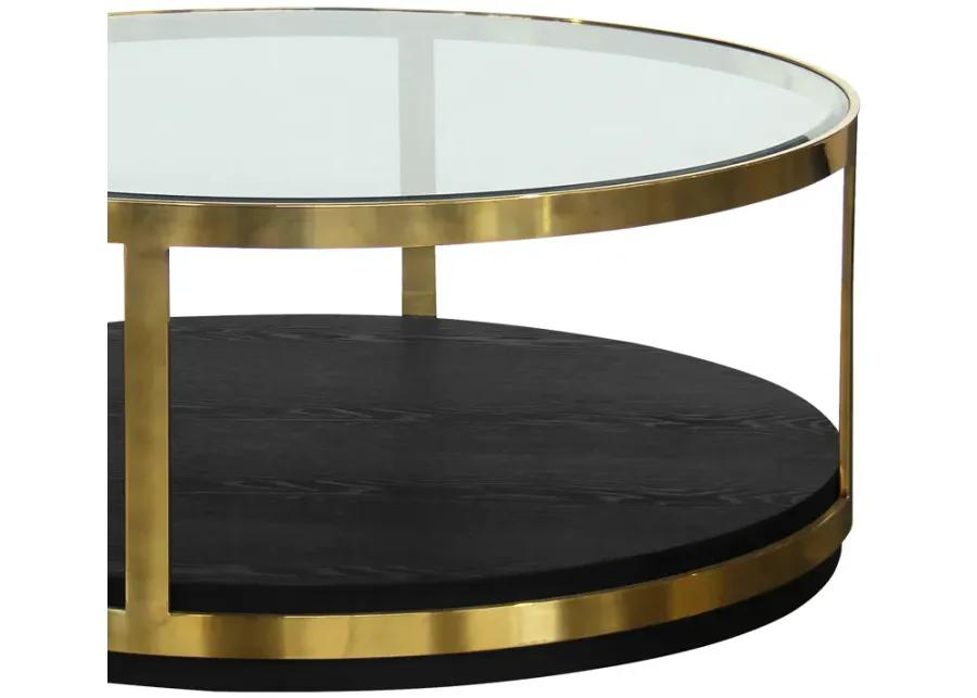 Hattie Contemporary Coffee Table in Brushed Gold Finish and Black Wood