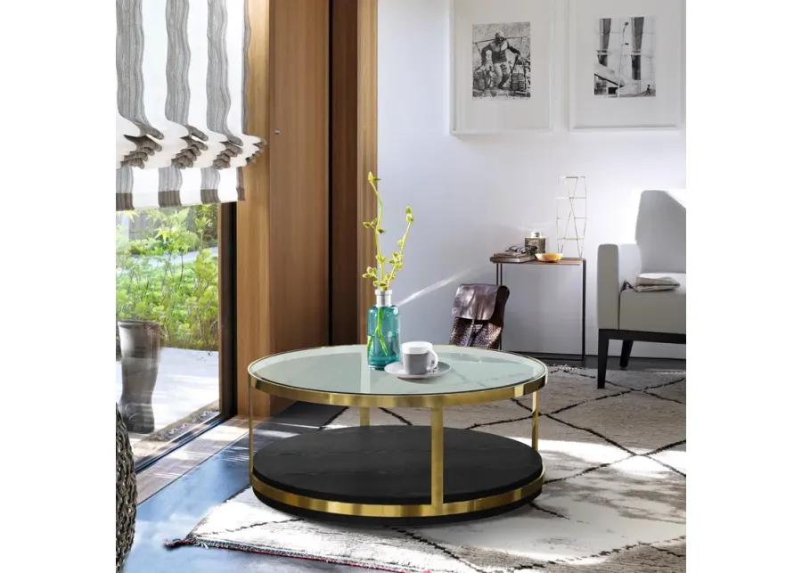 Hattie Contemporary Coffee Table in Brushed Gold Finish and Black Wood