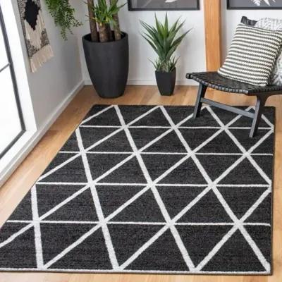 ADIRONDACK Contemporary Black / Ivory 6' X 6' Round Powerloomed Rug