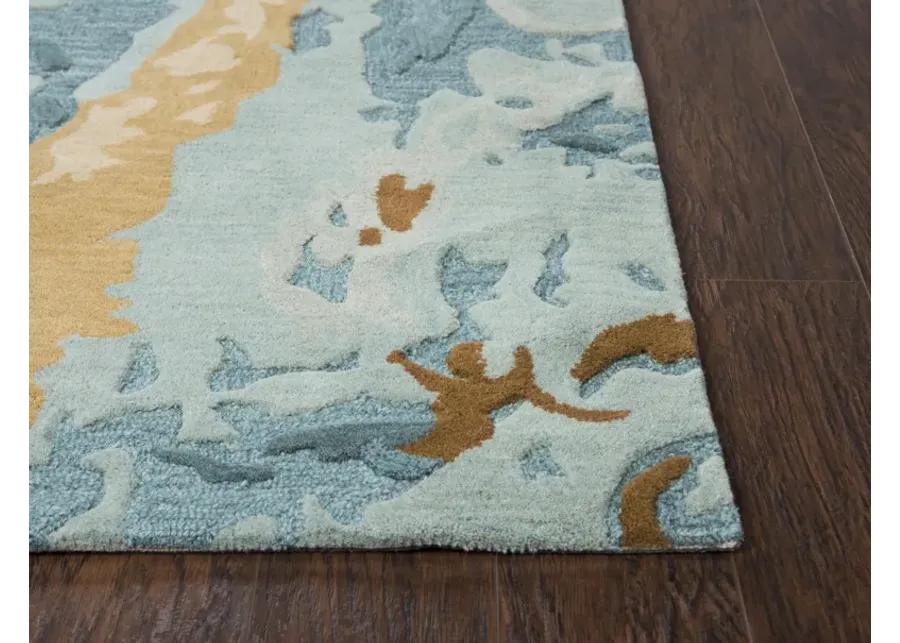 Vogue Aqua  Abstract Wool 2'6" x 8' Runner Rug