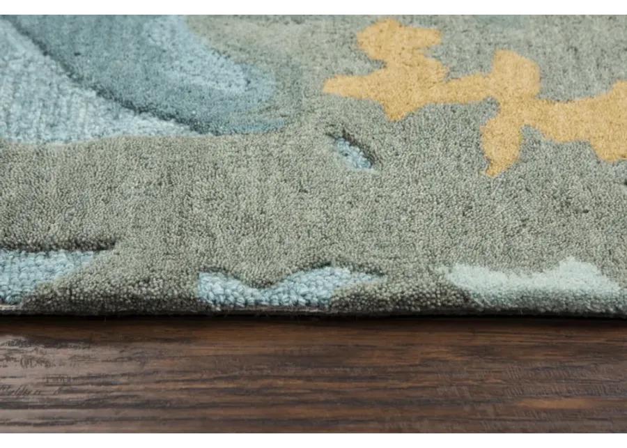 Vogue Aqua  Abstract Wool 2'6" x 8' Runner Rug