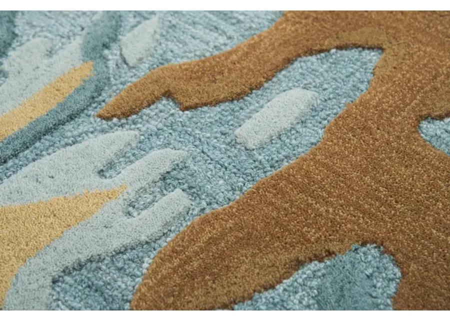 Vogue Aqua  Abstract Wool 2'6" x 8' Runner Rug