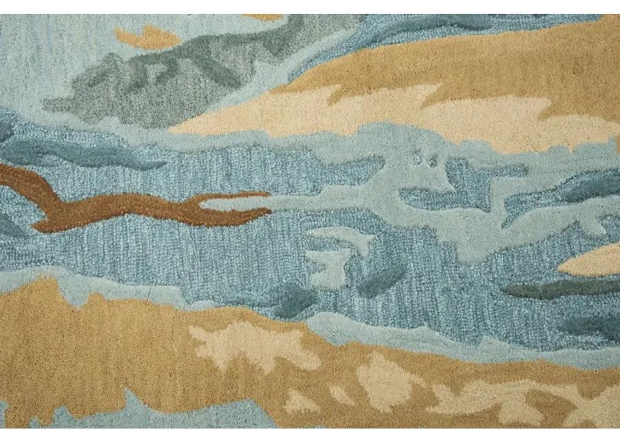 Vogue Aqua  Abstract Wool 2'6" x 8' Runner Rug