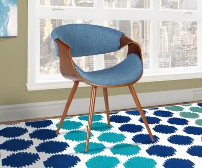 Butterfly Mid-Century Dining Chair in Walnut Finish and Blue Fabric