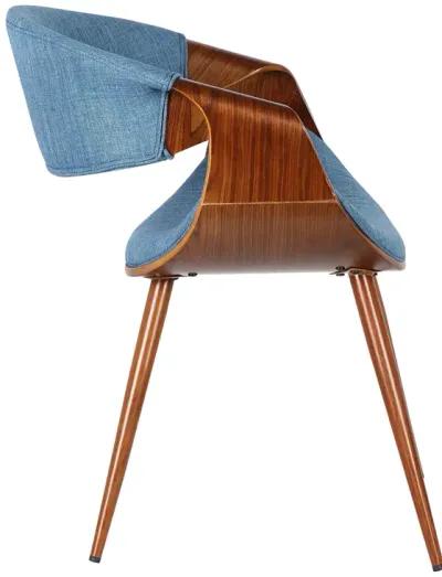 Butterfly Mid-Century Dining Chair in Walnut Finish and Blue Fabric