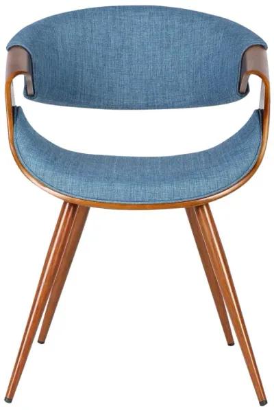 Butterfly Mid-Century Dining Chair in Walnut Finish and Blue Fabric