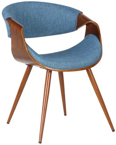 Butterfly Mid-Century Dining Chair in Walnut Finish and Blue Fabric