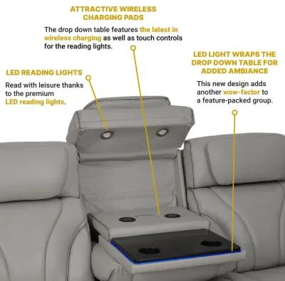 Octavia 86" Zero Gravity Power Reclining Sofa with Heat and Massage in Silver and Gray Leather