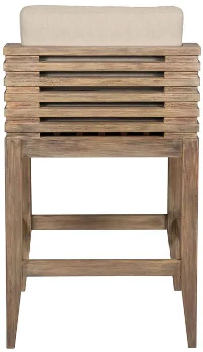 Vivid Outdoor Patio Bar Stool in Light Eucalyptus Wood with Taupe Olefin Cushions