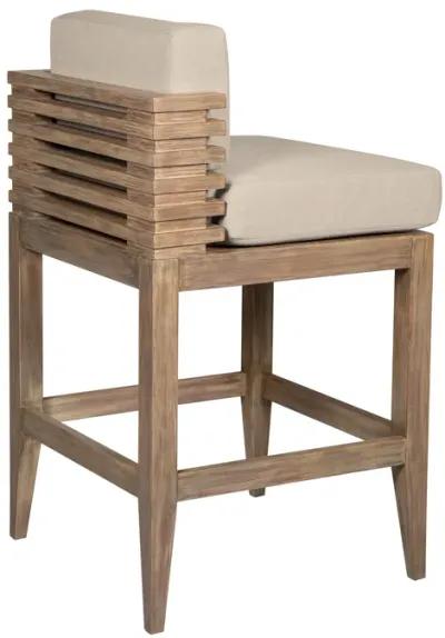 Vivid Outdoor Patio Bar Stool in Light Eucalyptus Wood with Taupe Olefin Cushions