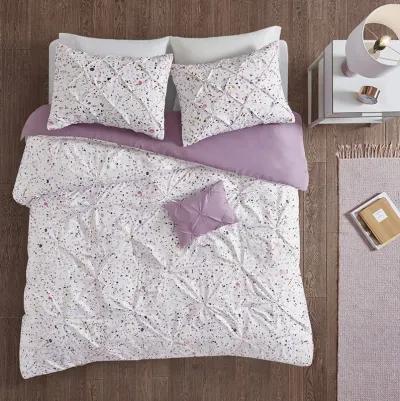 Intelligent Design Abby Plum Metallic Printed and Pintucked Duvet Cover Set