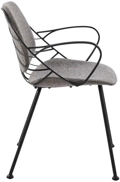 Linnea Armchair In Light Gray Fabric with Matte Black Frame and Legs - Set of 2