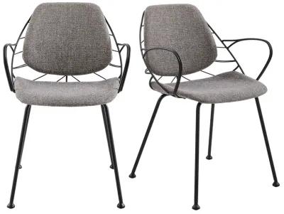 Linnea Armchair In Light Gray Fabric with Matte Black Frame and Legs - Set of 2