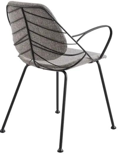 Linnea Armchair In Light Gray Fabric with Matte Black Frame and Legs - Set of 2