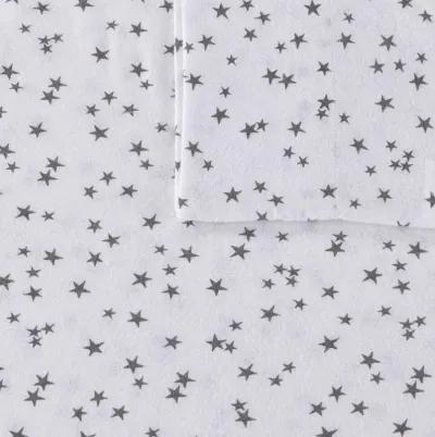 Intelligent Design Cozy Soft Grey Stars Cotton Flannel Printed Sheet Set