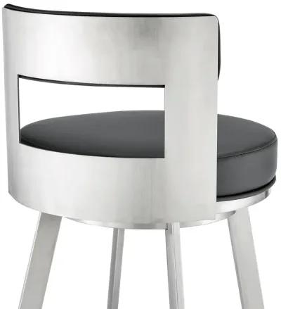 Flynn 30" Swivel Bar Stool in Brushed Stainless Steel with Black Faux Leather