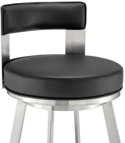 Flynn 30" Swivel Bar Stool in Brushed Stainless Steel with Black Faux Leather