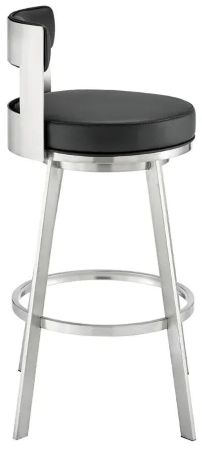 Flynn 30" Swivel Bar Stool in Brushed Stainless Steel with Black Faux Leather