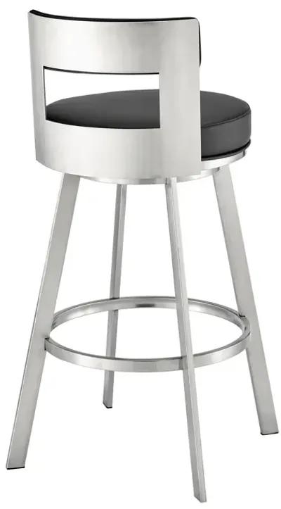 Flynn 30" Swivel Bar Stool in Brushed Stainless Steel with Black Faux Leather