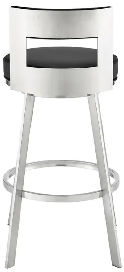 Flynn 30" Swivel Bar Stool in Brushed Stainless Steel with Black Faux Leather