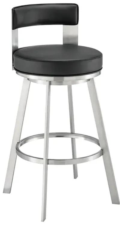 Flynn 30" Swivel Bar Stool in Brushed Stainless Steel with Black Faux Leather