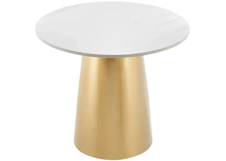 Vinessa Ceramic Top Oval Coffee Table w/ Brushed Stainless Steel Base, Marble White/ Gold (Top)