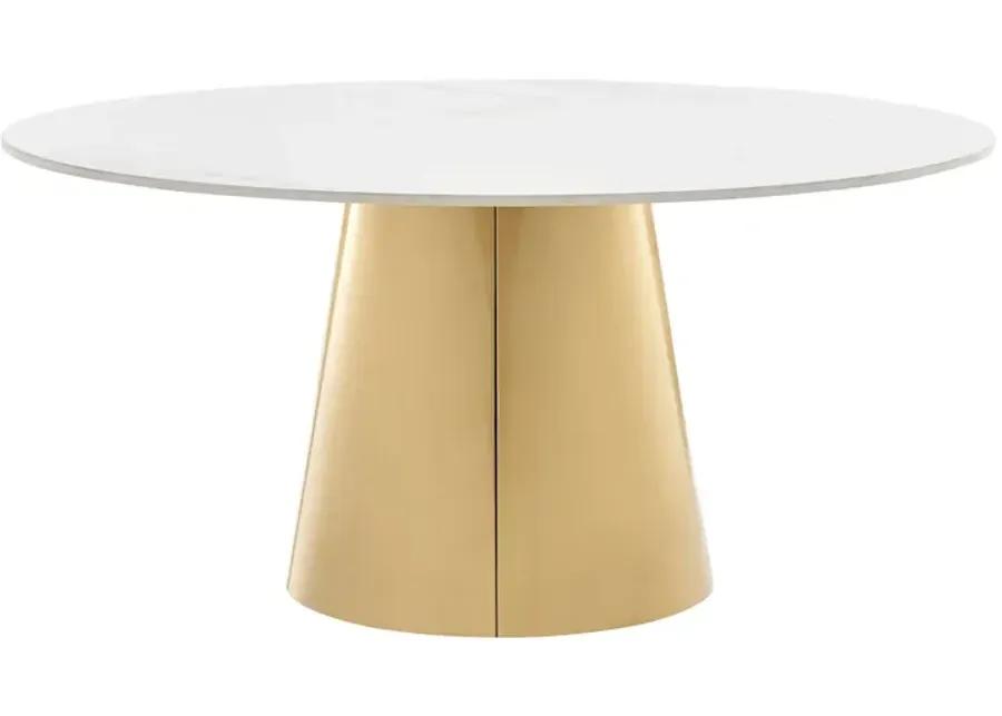 Vinessa Ceramic Top Oval Coffee Table w/ Brushed Stainless Steel Base, Marble White/ Gold (Top)