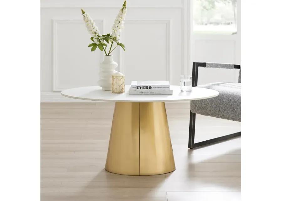 Vinessa Ceramic Top Oval Coffee Table w/ Brushed Stainless Steel Base, Marble White/ Gold (Top)