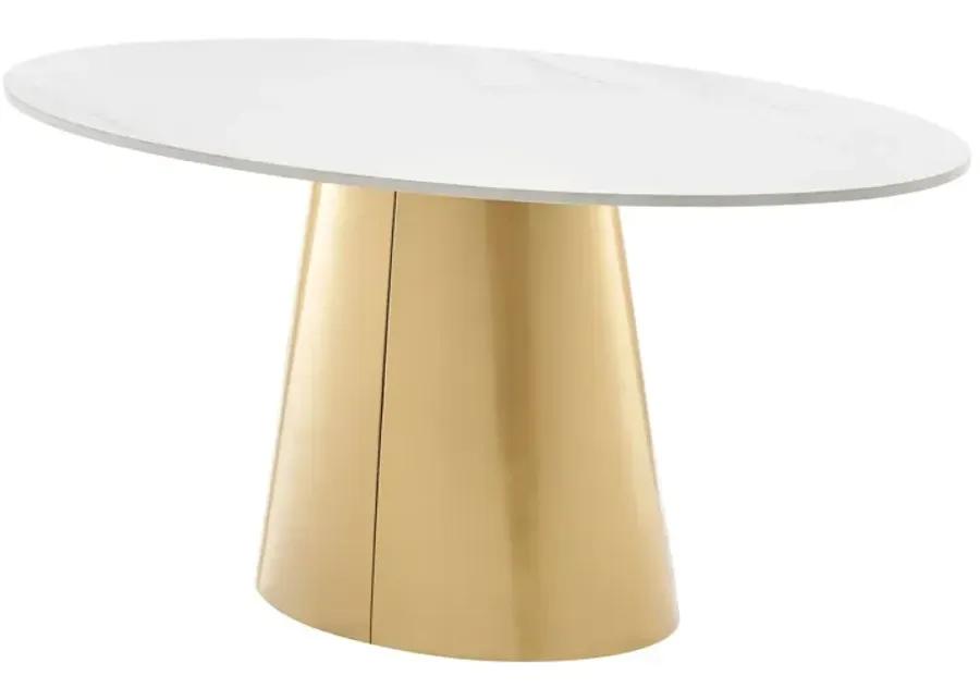 Vinessa Ceramic Top Oval Coffee Table w/ Brushed Stainless Steel Base, Marble White/ Gold (Top)