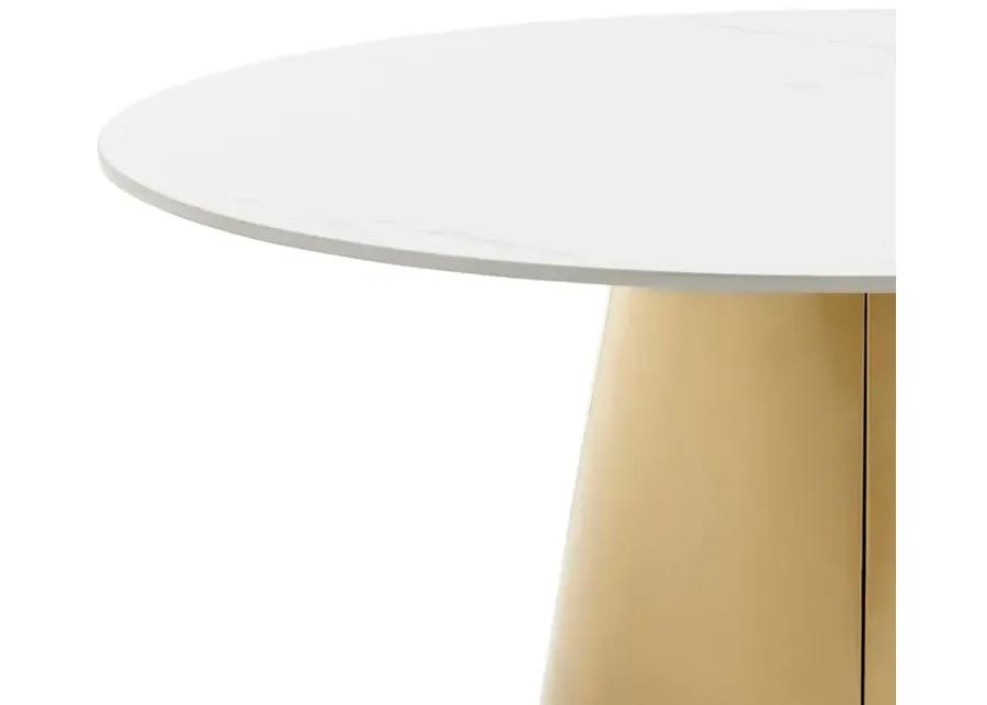 Vinessa Ceramic Top Oval Coffee Table w/ Brushed Stainless Steel Base, Marble White/ Gold (Top)