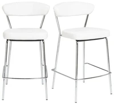 Draco-C Counter Stool In White With Chrome Base  Frame And Base - Set Of 2