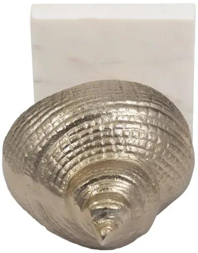 Metal, 7" Banded Shell On Marble Base, Champagne