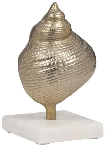 Metal, 7" Banded Shell On Marble Base, Champagne