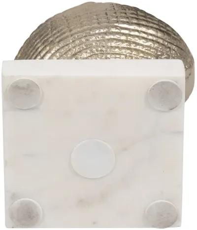 Metal, 7" Banded Shell On Marble Base, Champagne