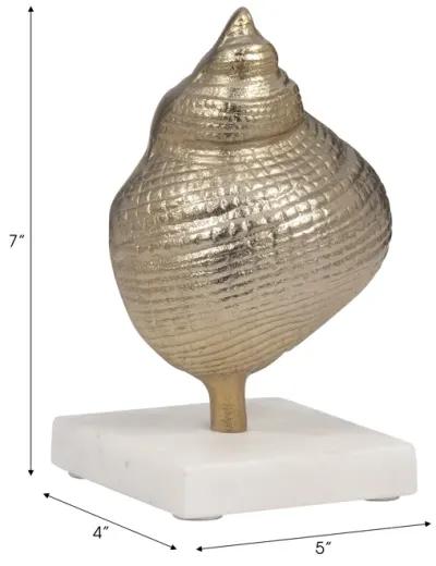 Metal, 7" Banded Shell On Marble Base, Champagne