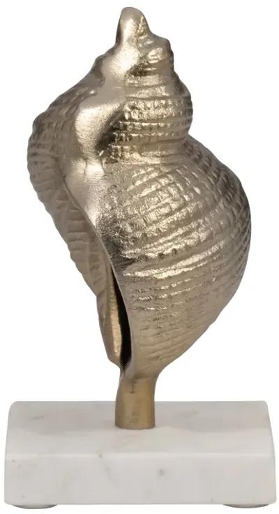 Metal, 7" Banded Shell On Marble Base, Champagne