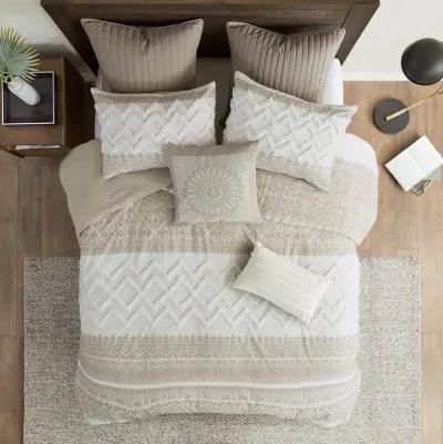 INK+IVY Mila Taupe 3 Piece Cotton Duvet Cover Set with Chenille Tufting