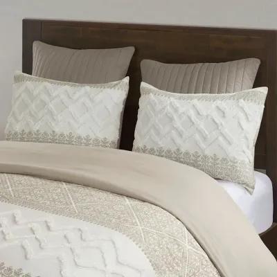 INK+IVY Mila Taupe 3 Piece Cotton Duvet Cover Set with Chenille Tufting