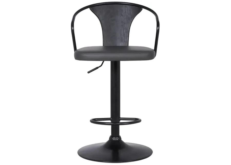 Eagle Adjustable Height Swivel Grey Faux Leather and Black Wood Bar Stool with Black Metal Base