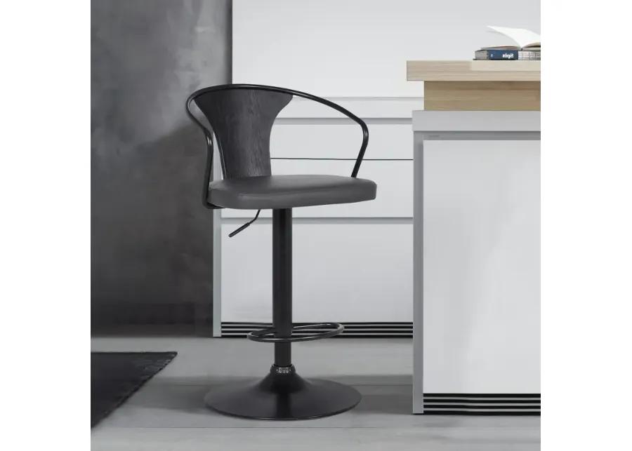 Eagle Adjustable Height Swivel Grey Faux Leather and Black Wood Bar Stool with Black Metal Base