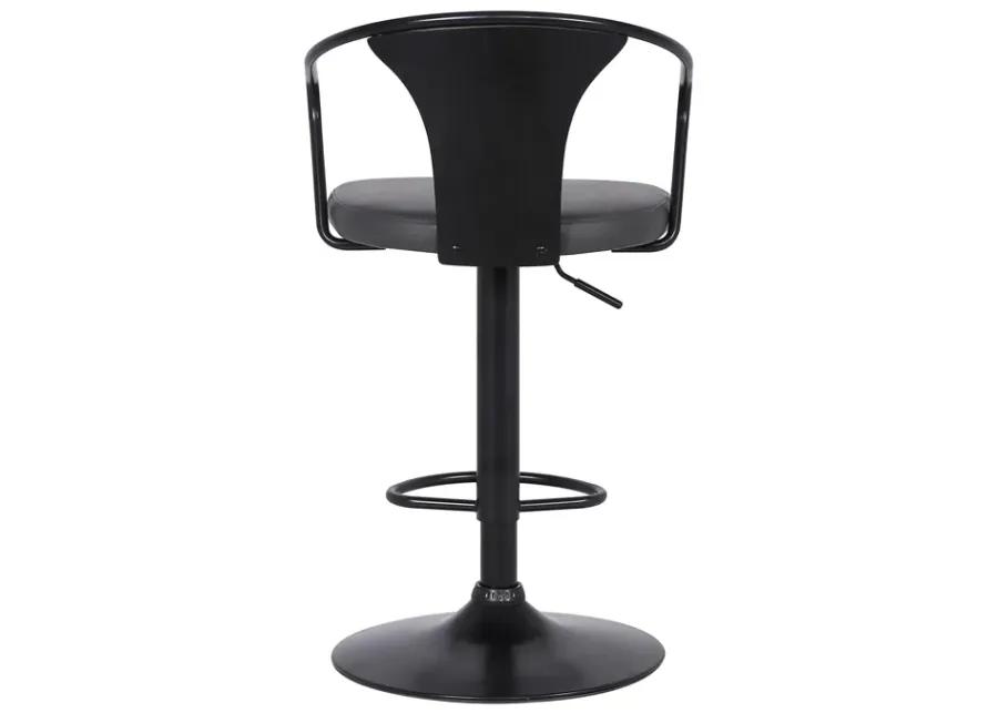 Eagle Adjustable Height Swivel Grey Faux Leather and Black Wood Bar Stool with Black Metal Base