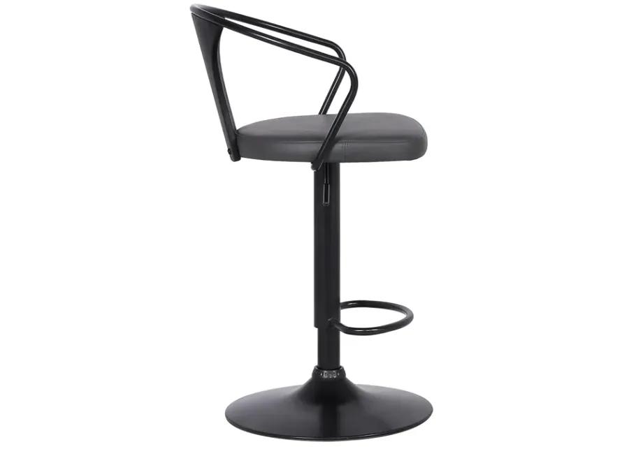 Eagle Adjustable Height Swivel Grey Faux Leather and Black Wood Bar Stool with Black Metal Base