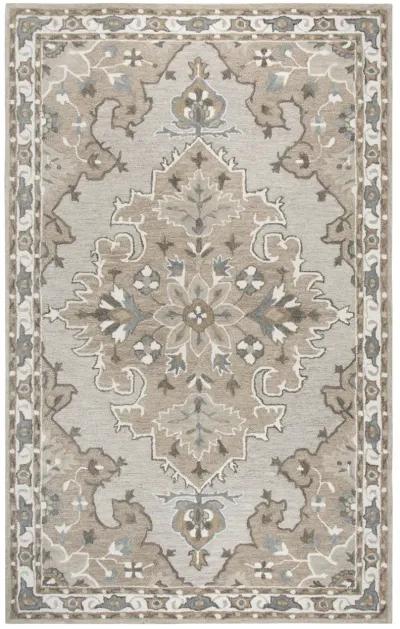 Resonant Tan/Dk.Tan Central Medallion Wool 5' x 8' Rectangle Rug