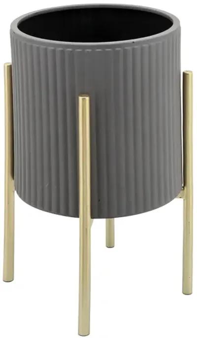 S/2 Ridges Planter On Metal Stand, Gray/gld