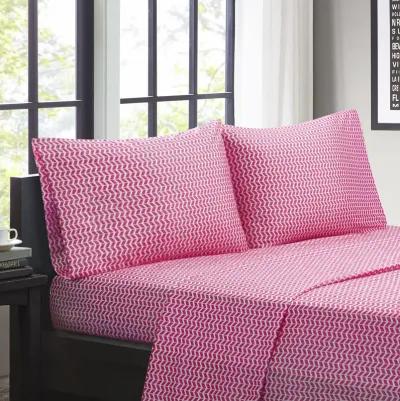 Intelligent Design Chevron Pink Printed Microfiber Sheet Set