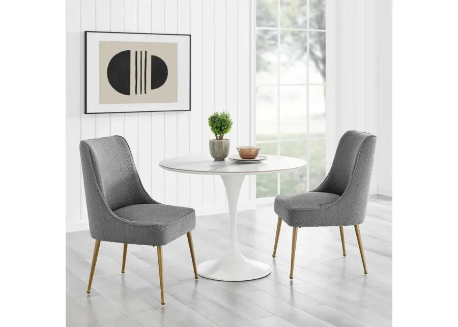 Cedric Fabric Dining Side Chair Gold Legs, Boucle Gray  - Set of 2