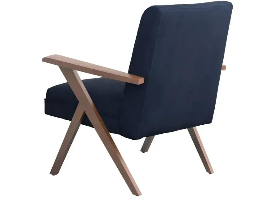 Aaliyah Wooden Arms Accent Chair Dark Blue And Walnut